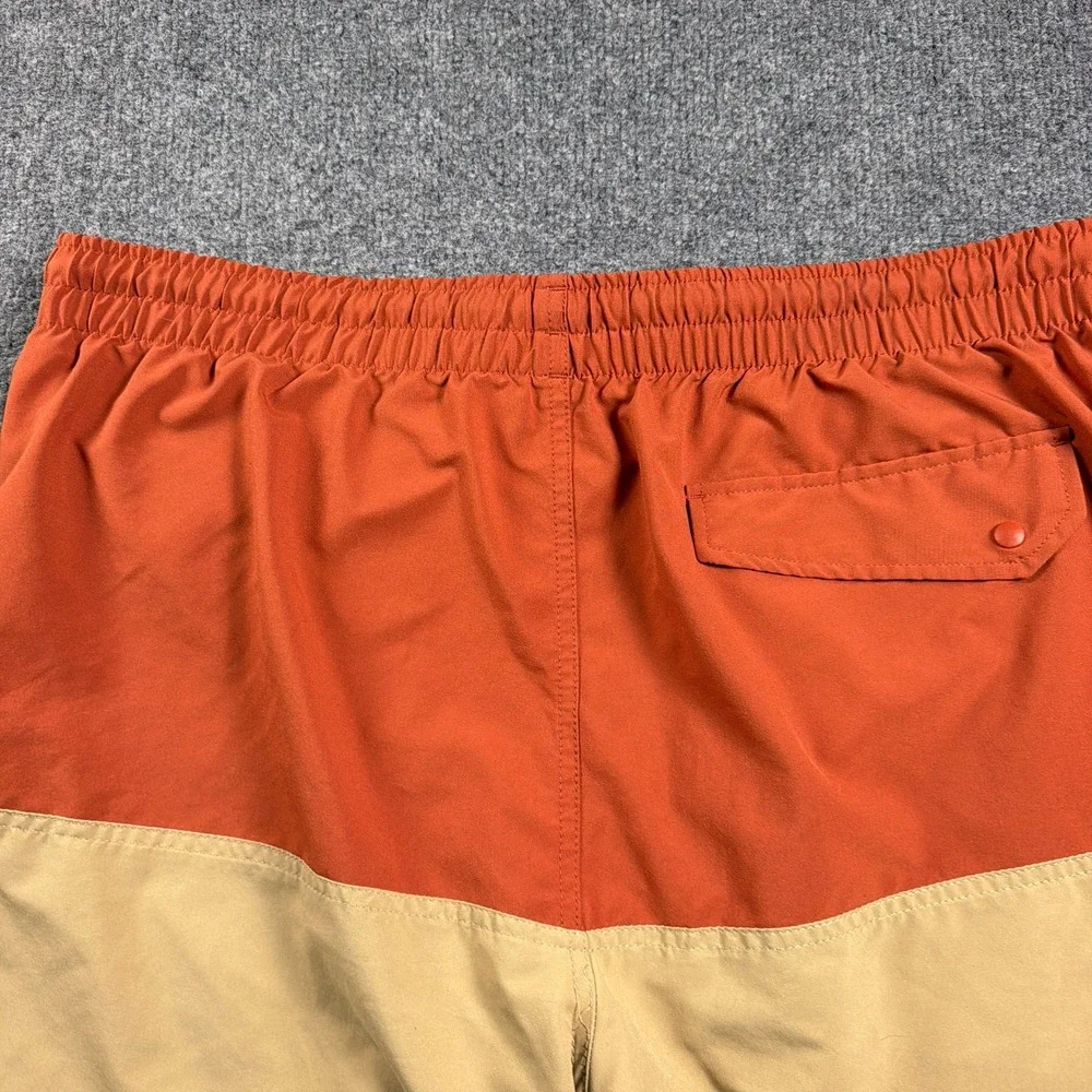Duluth Trading Co Pier Genius Swim Trunks Mens XL Orange Tan Colorblock 9